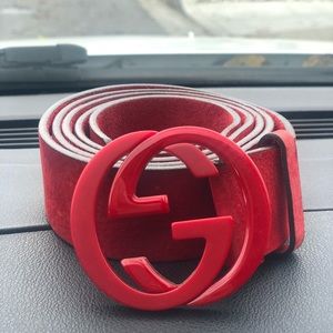 Red Suede Gucci Belt Size 120 AUTHENTIC